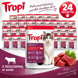 Karma dla kota Tropi z wołowiną w sosie 100 g x 24