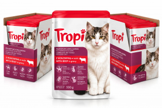 Karma dla kota Tropi z wołowiną w sosie 100 g x 48