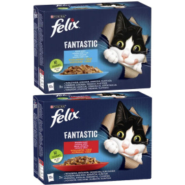 Karma dla kotów Felix Fantastic rybne smaki w galaretce 1,02 kg (12 x 85 g) + Karma dla kota Felix Fantastic wiejskie smaki w galaretce 1,02 kg (12 x 85 g)