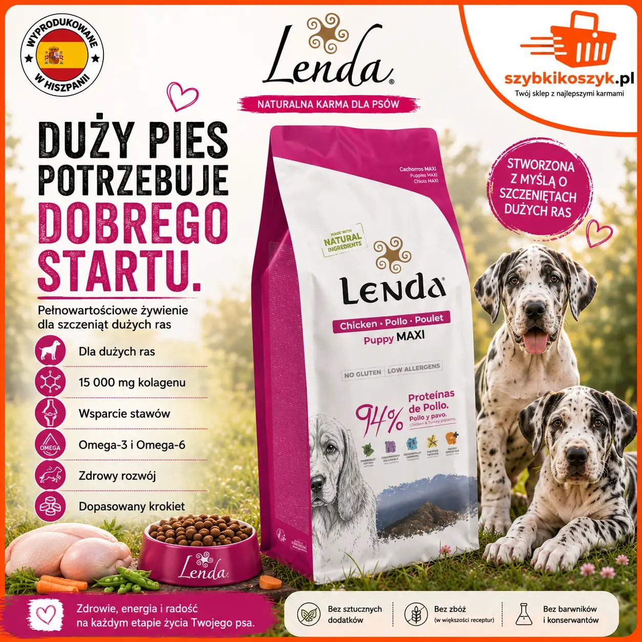 Karma dla psa Lenda Puppy MAXI z drobiem i tuńczykiem 12 kg