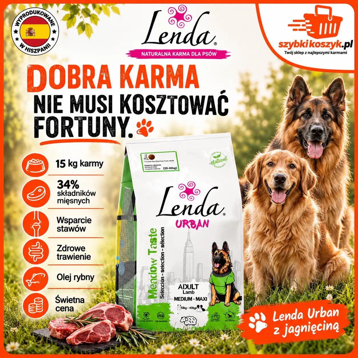 Karma dla psa Lenda Urban jagnięcina 15 kg