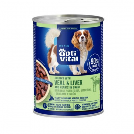Karma dla psa OptiVital z cielęciną, wątróbką i sercami oraz marchewką w sosie 415 g x 12 sztuk
