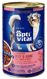 Karma dla psa OptiVital z wołowiną oraz dziczyzną i marchewką w sosie 1250 g x 6 opakowań