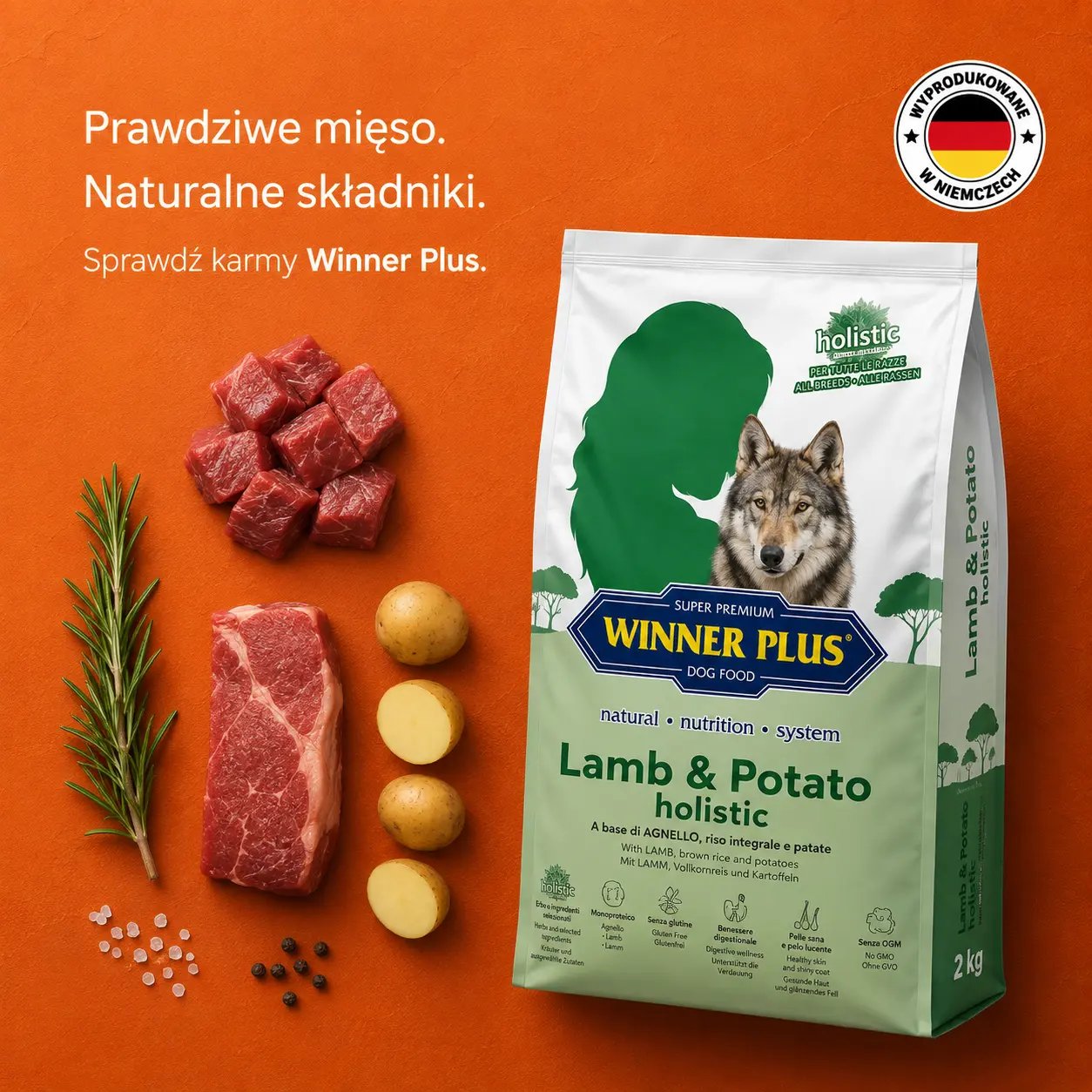 Karma dla psa Winner Plus Holistic Lamb 100% & Potato 12 kg