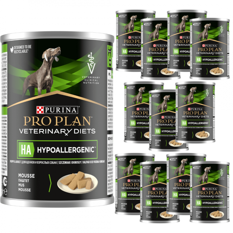 Karma dla psów mus PRO PLAN Veterinary Diets HA Hypoallergenic 400 g x 12 sztuk