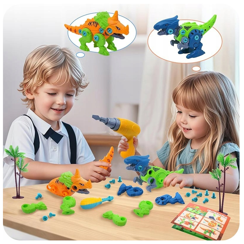 Klocki konstrukcyjne Dinozaury do skręcania wiertarką