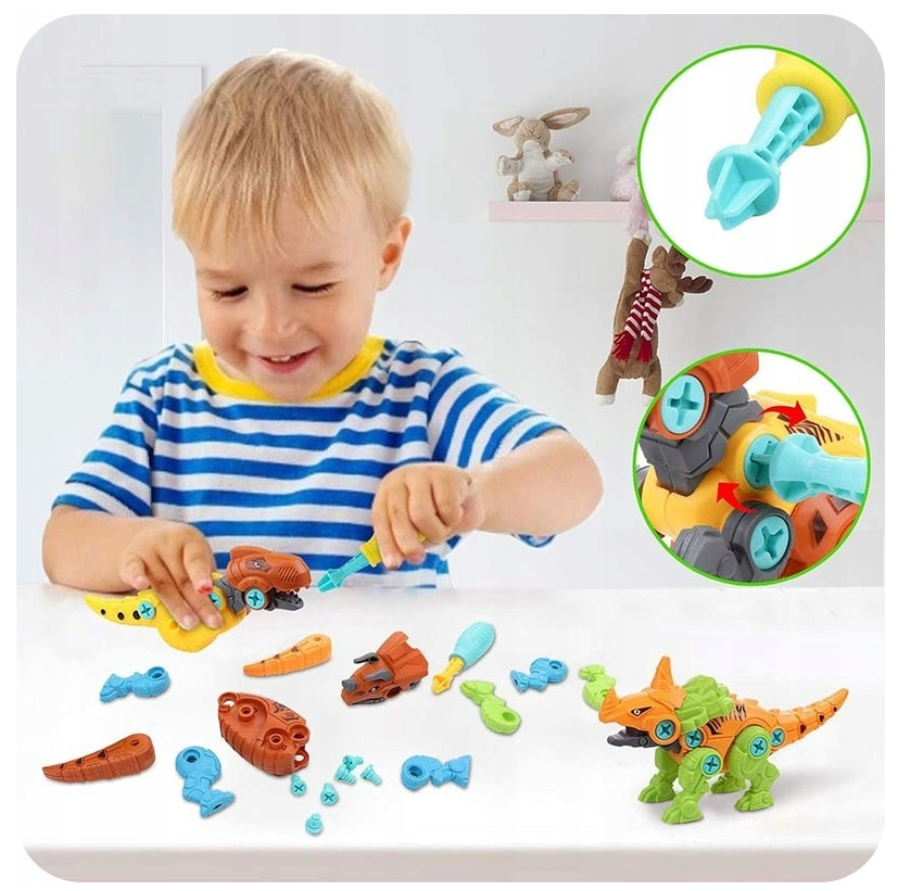 Klocki konstrukcyjne Dinozaury do skręcania wiertarką