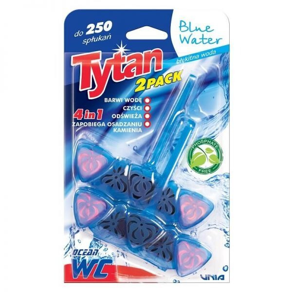 Kostka do WC 4 w1 barwiąca wodę Tytan Blue Water 2x40 g