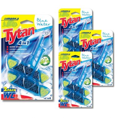 Kostka do WC 4 w1 barwiąca wodę Tytan Blue Water Limonka 2x40 g x 4 opakowania