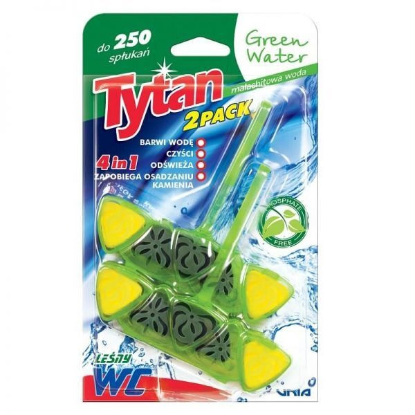 Kostka do WC 4 w1 barwiąca wodę Tytan Green Water 2x40 g