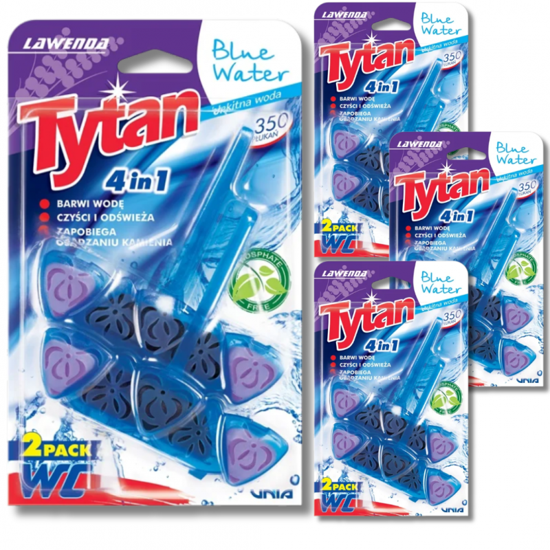 Kostka do WC 4 w1 barwiąca wodę Tytan lawenda 2x40 g x 4 sztuki