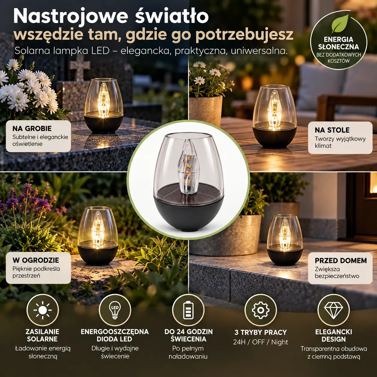 Lampka solarna LED z wbudowanym akumulatorem transparent Kost SL2 9 cm x9szt