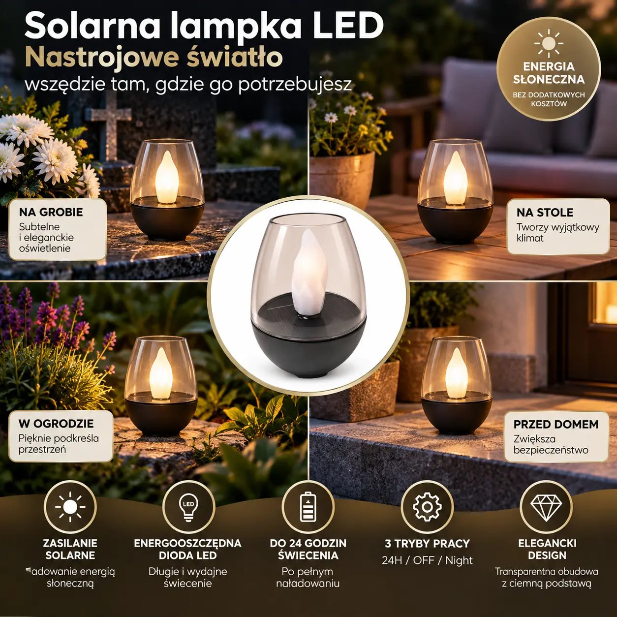 Lampka solarna LED z wbudowanym akumulatorem white Kost SL2 9 cm