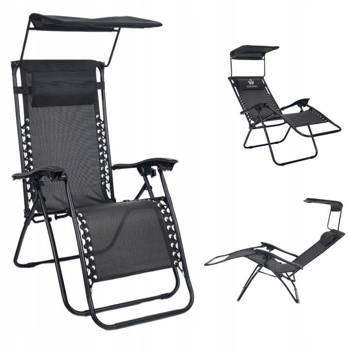 Leżak ogrodowy Gardina Alicante czarny z daszkiem