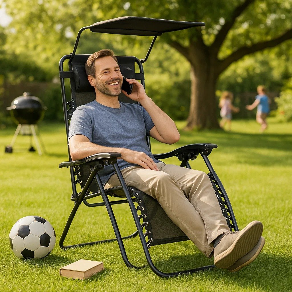 Leżak ogrodowy Gardina Alicante czarny z daszkiem