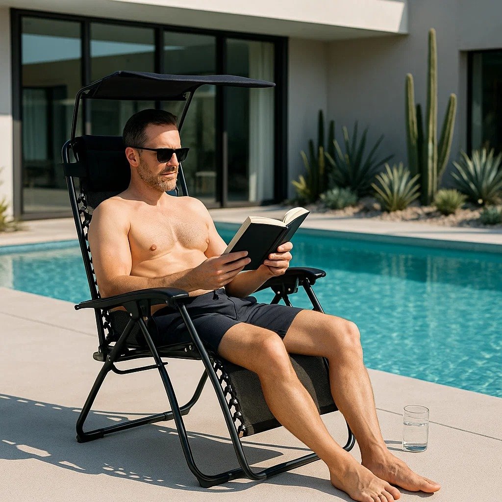 Leżak ogrodowy Gardina Alicante czarny z daszkiem