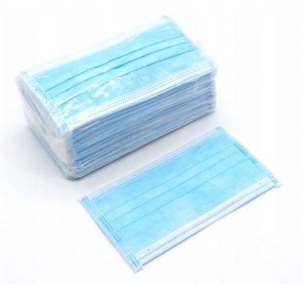 Maseczki jednorazowe trójwarstwowe z gumką (50 sztuk)