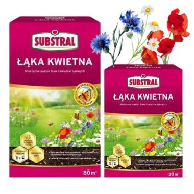 Mieszanka nasion traw i kwiatów łąkowych Substral Łąka kwietna 800 g + Mieszanka nasion traw i kwiatów łąkowych Substral Łąka kwietna 300 g