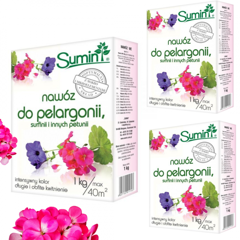Nawóz do pelargonii, surfinii Sumin 1 kg x 3 opakowania