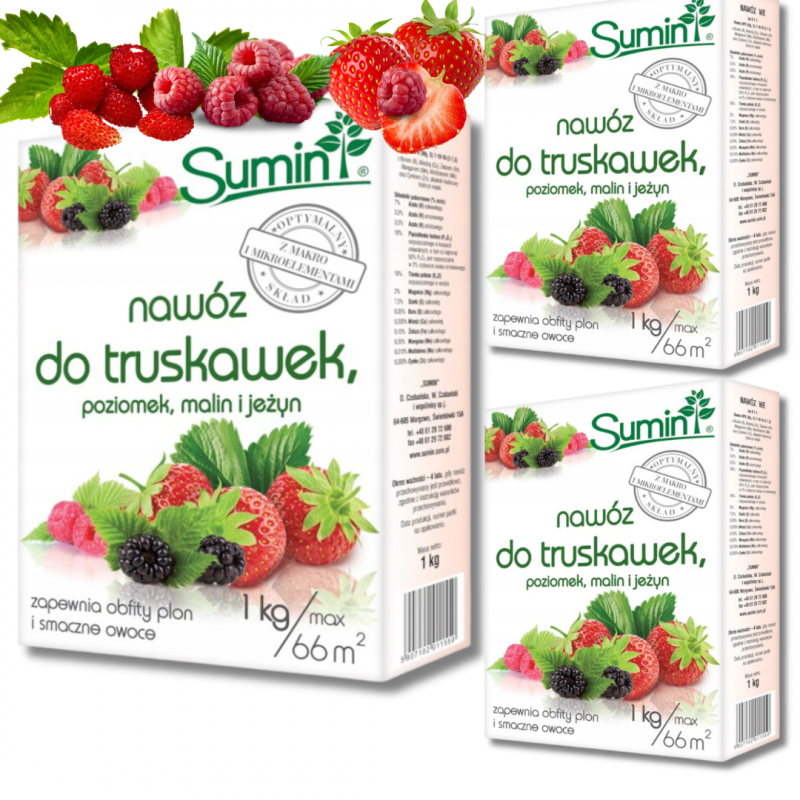 Nawóz do truskawek, poziomek, malin i jeżyn Sumin 1 kg x 3 sztuki