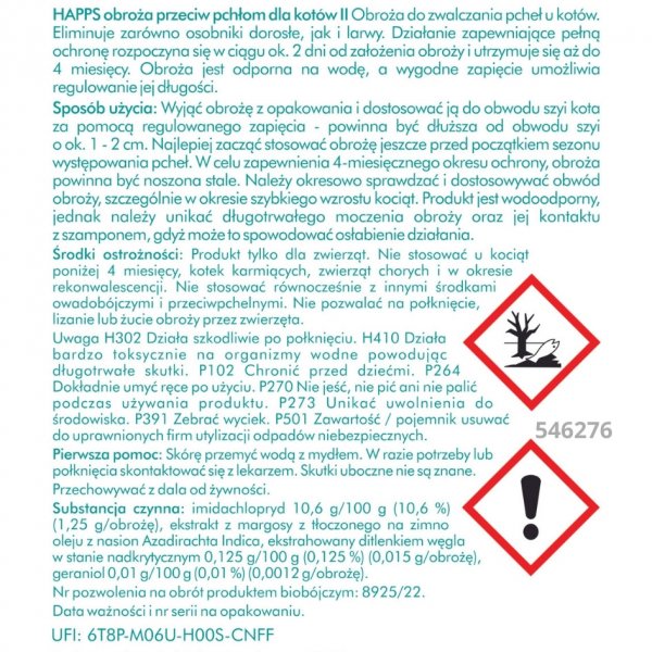 Obroża przeciw pchłom dla kotów Happs 35 cm