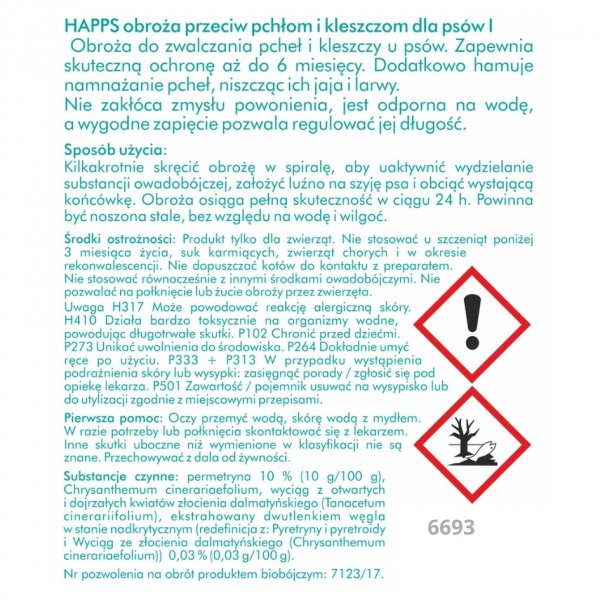 Obroża przeciw pchłom i kleszczom dla dużych psów Happs 60 cm x 3 sztuki