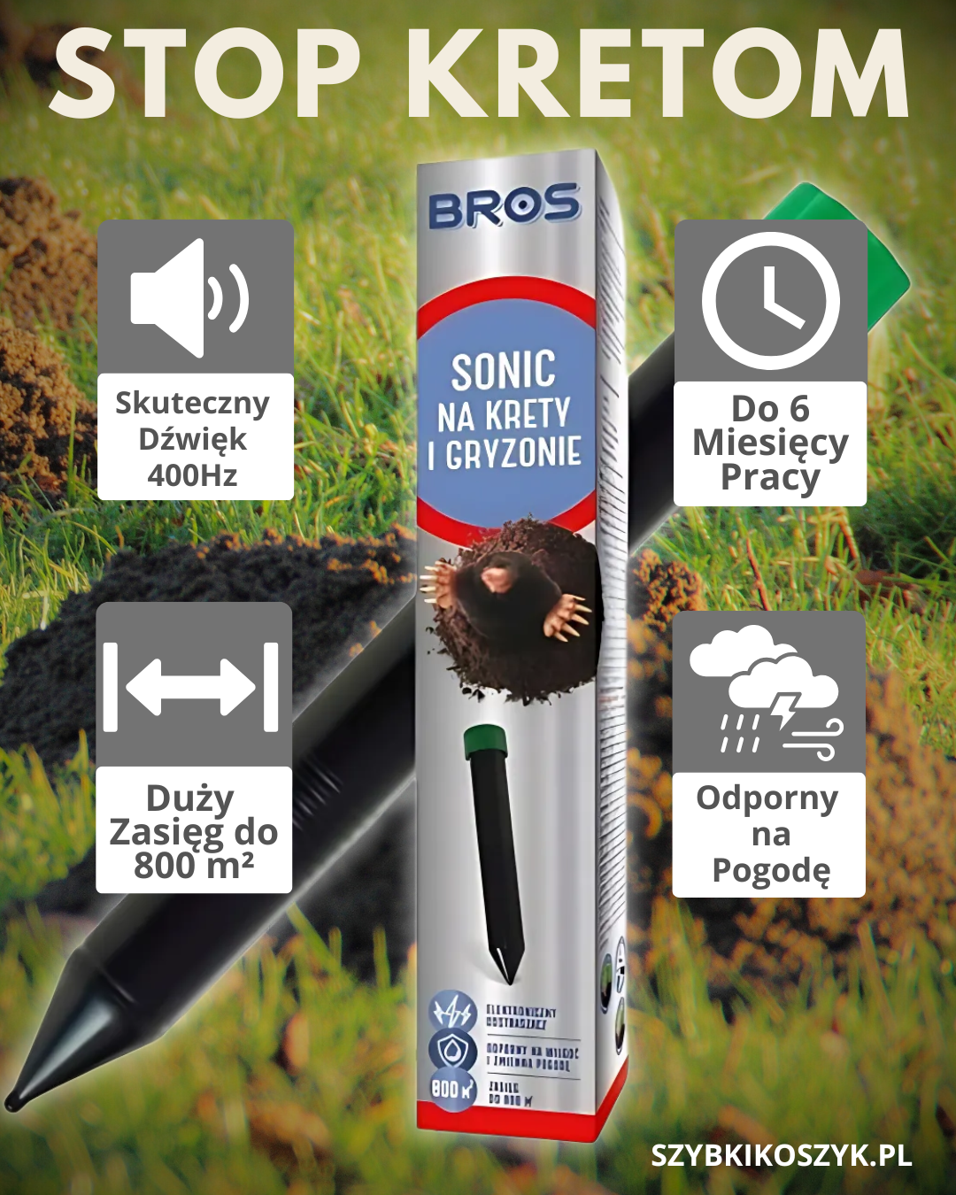 Odstraszacz na krety i gryzonie Sonic elektroniczny Bros