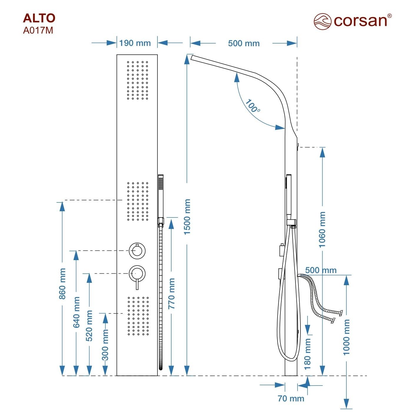 Panel prysznicowy Corsan ALTO Mieszacz Biały