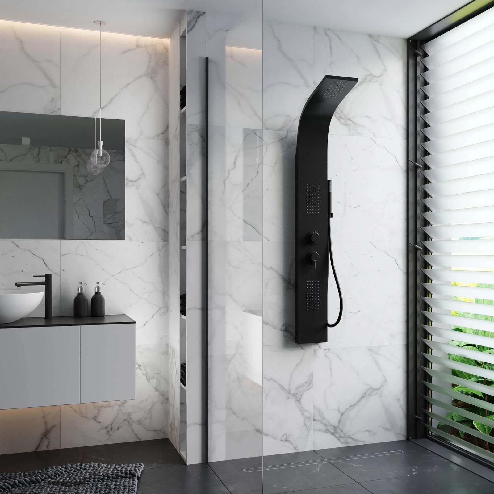 Panel prysznicowy Corsan ALTO Mieszacz Czarny Deszczownica LED