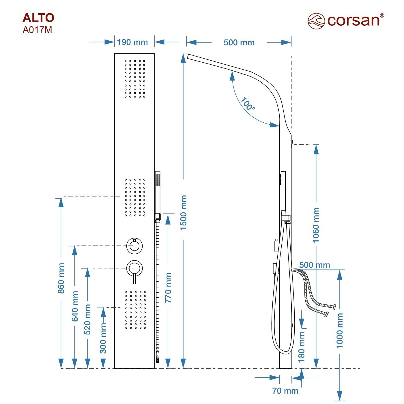 Panel prysznicowy Corsan ALTO Mieszacz Czarny