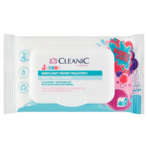 Papier toaletowy Cleanic Junior nawilżany o zapachu gumy balonowej (40 sztuk)