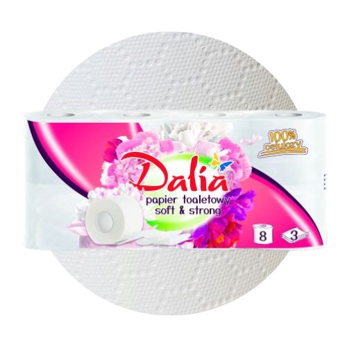 Papier toaletowy Dalia biały soft&strong 3-warstwowy (8 rolek) + Ręcznik papierowy Dalia (2 rolki) x 8 opakowań