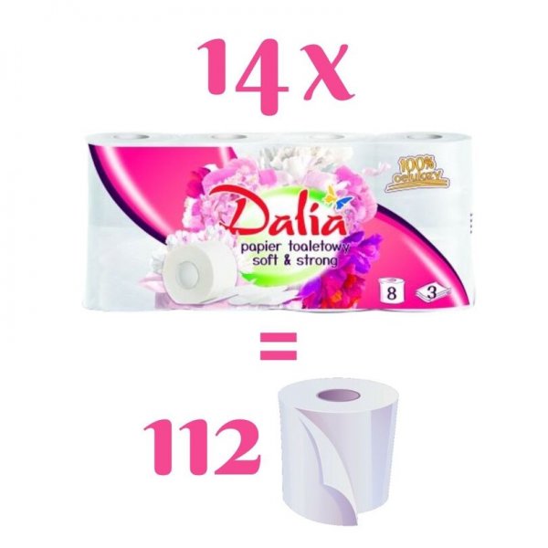 Papier toaletowy Dalia biały soft&strong 3-warstwowy (8 rolek) x 14 opakowań