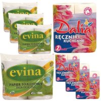 Papier toaletowy Evina Ekologiczny XXL (4 rolki) x 4 opakowania + Ręcznik papierowy Dalia (2 rolki) x 4 opakowania