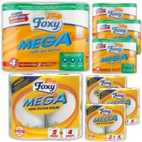 Papier toaletowy Foxy Mega rolki bez końca (4 rolki) + Ręcznik kuchenny Foxy Mega długi (2 rolki) x 8 opakowań