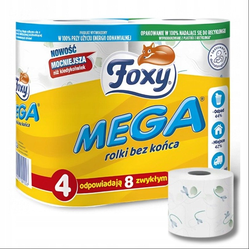 Papier toaletowy Foxy Mega rolki bez końca (4 rolki) x 14 sztuk
