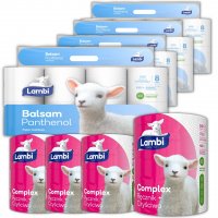 Papier toaletowy Lambi Balsam Panthenol (8 rolek)+Ręcznik papierowy 3 warstwowy Lambi complex x 8 opakowań