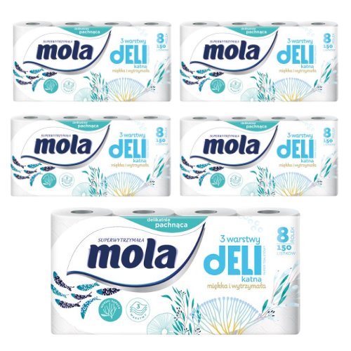 Papier toaletowy Mola delikatna morska (8 rolek) x 5 opakowań