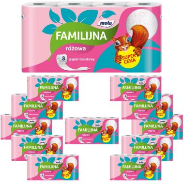 Papier toaletowy Mola Familijna Różowa (8 rolek) x 12 opakowań