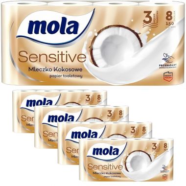 Papier toaletowy Mola Sensitive mleczko kokosowe (8 rolek) x 5 opakowań