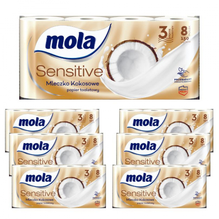 Papier toaletowy Mola Sensitive mleczko kokosowe (8 rolek) x 7 opakowań