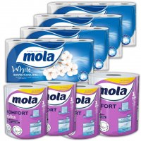 Papier toaletowy Mola White (8 rolek) x 4 opakowania + Ręcznik papierowy Mola Komfort 4 sztuki