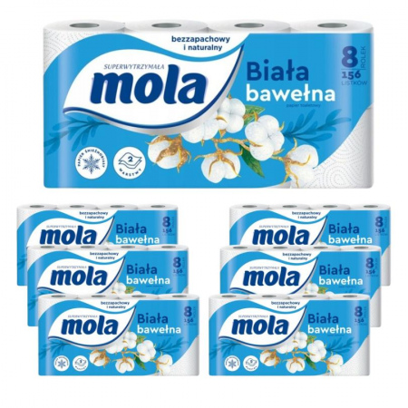 Papier toaletowy Mola White Bawełniana Biel (8 rolek) x 7 sztuk