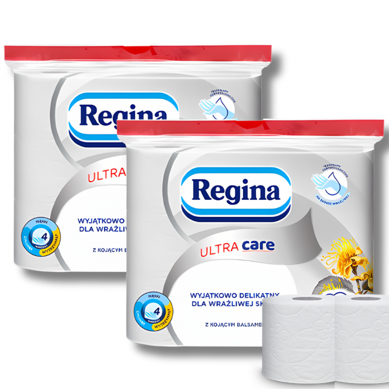 Papier toaletowy Regina Ultra Care 4-warstwowy z kojącym balsamem (9 rolek) x 2 opakowania
