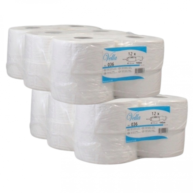 Papier toaletowy Vella Jumbo do dozowników średnica rolki 18 cm (12 sztuk) x 2 opakowania