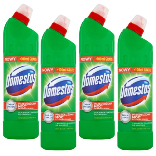 Płyn czyszcząco-dezynfekujący Domestos Przedłużona Moc Pine Fresh 750 ml+Kostka toaletowa Domestos Power 5 Lime 55 g x 8 sztuk