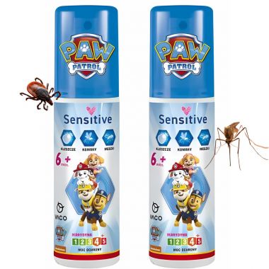 Płyn na kleszcze, komary, meszki Psi Patrol Sensitive dla dzieci od 6 m-ca Vaco 90 ml x 2 sztuki