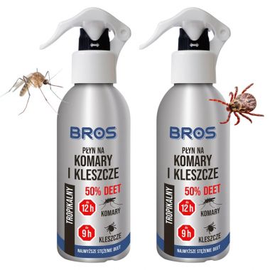 Płyn na komary i kleszcze 50 % Deet 130 ml Bros x 2 sztuki