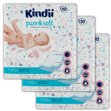 Podkłady dla niemowląt Kindii pure & soft (10 sztuk) x 3 opakowań