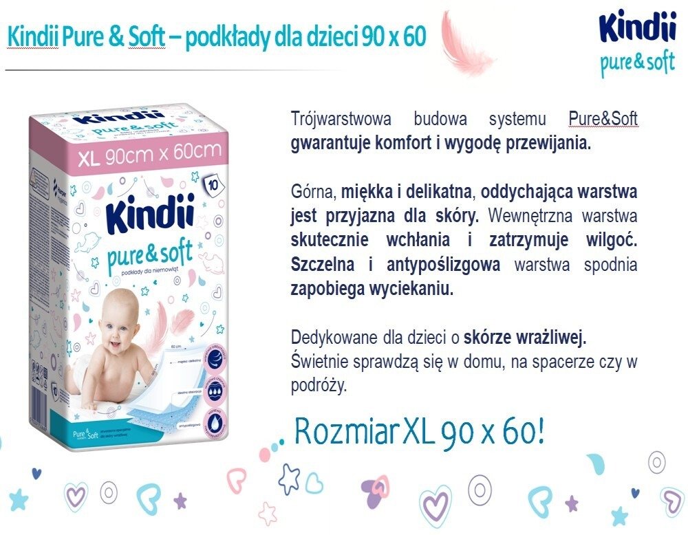 Podkłady dla niemowląt Kindii pure & soft XL (10 sztuk)